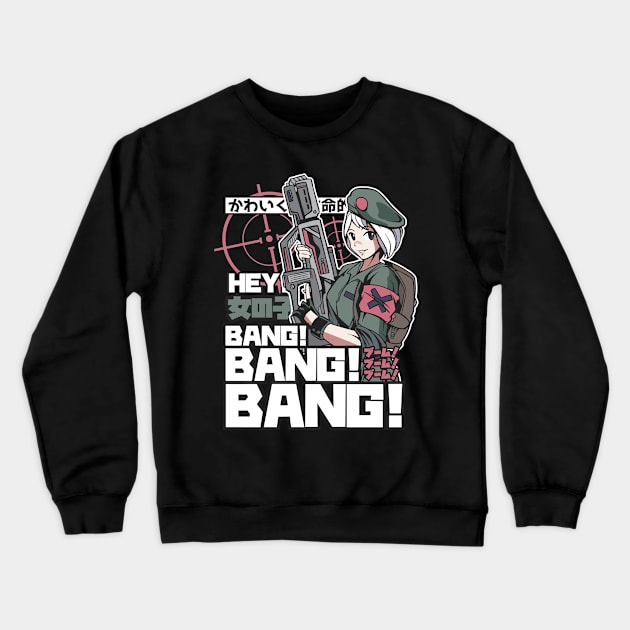 Anime Army Girl Crewneck Sweatshirt by madeinchorley